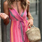 Western Printed Tassel Tie V Neck Wrap Maxi Dress