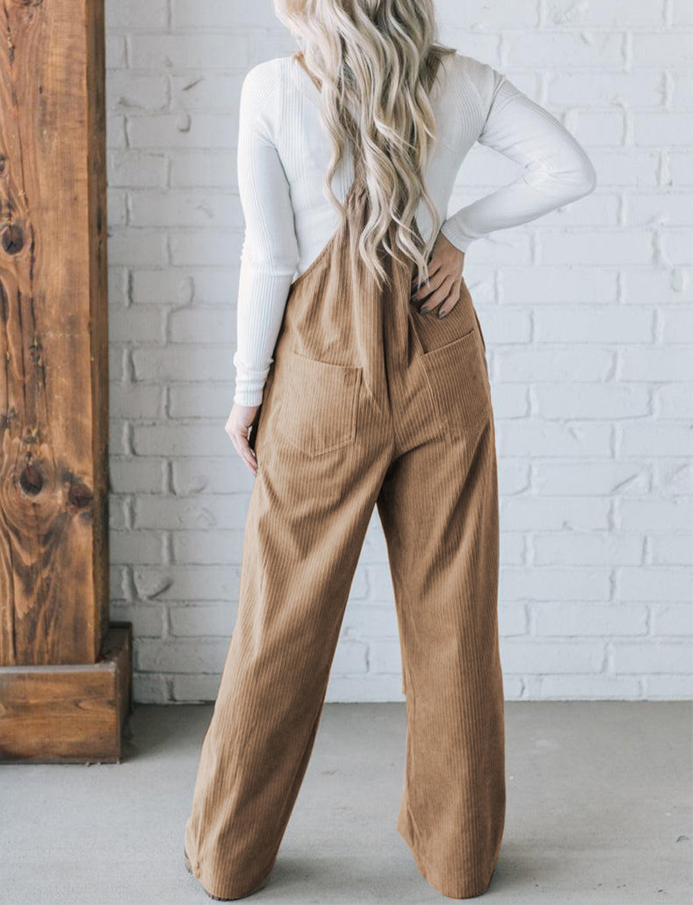 Solid Pocketed Loose Fit Corduroy Overall
