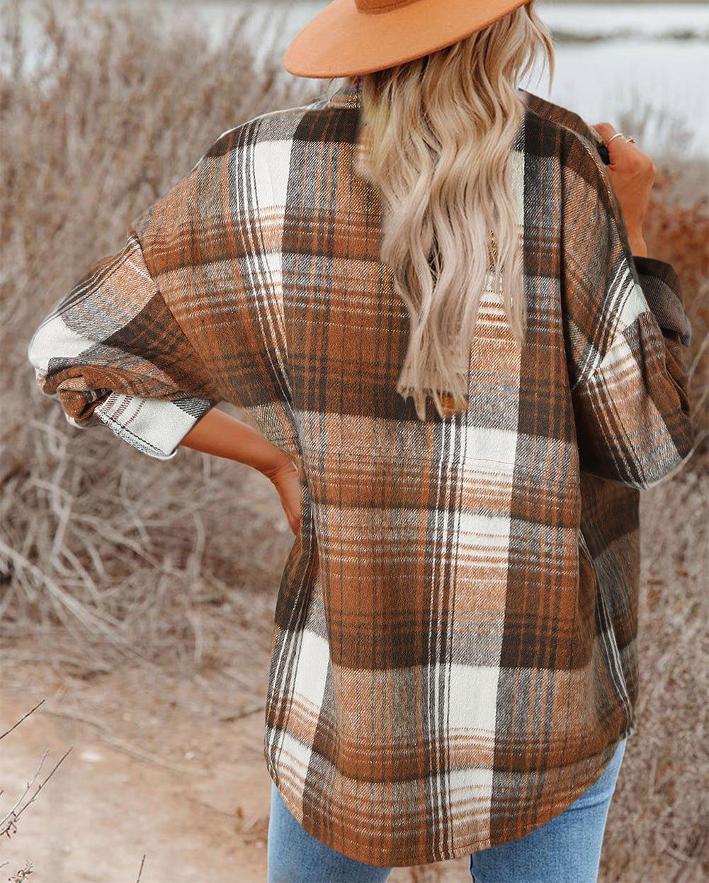 Plaid Flap Pockets Shacket
