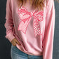 Leopard Bowknot Printed Crewneck Pullover Sweatshirt