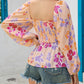 Floral Print Smocked Long Sleeve Peplum Blouse