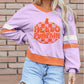 HELLO PUMPKIN Chenille Patch Graphic V Neck Sweatshirt