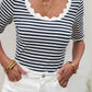 Striped Contrast Scallop Trim Half Sleeve T-shirt
