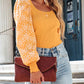 Flower Puff Sleeve Ribbed Knit Top