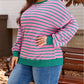 Stripe Waffle Knit Crew Neck Plus Size Sweatshirt