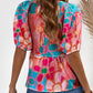 Boho Flower Print Puff Sleeve Peplum Top