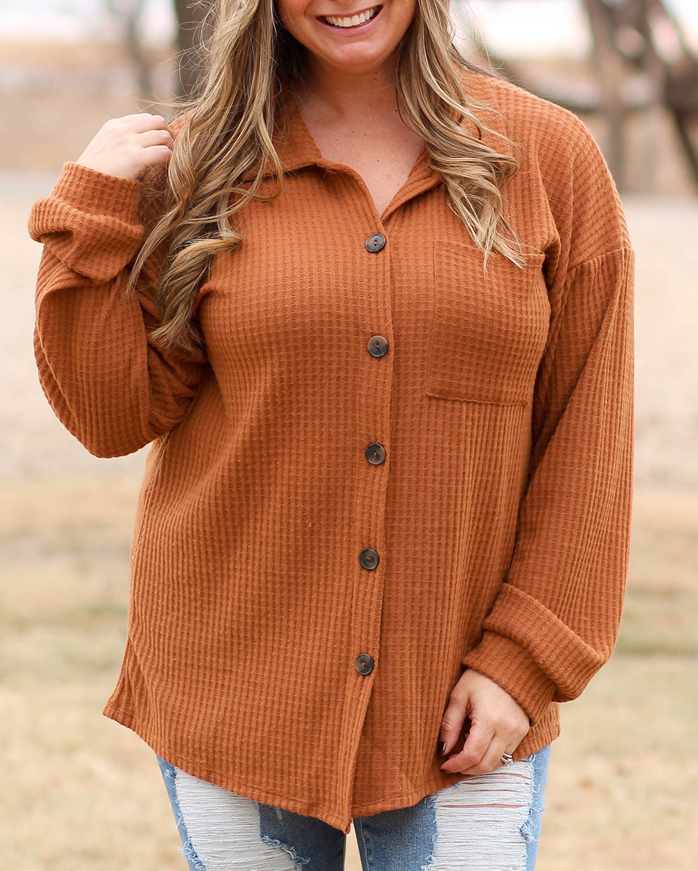 Plus Size Waffle Knit Textured Shacket