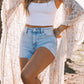 Beige Tassel Trim Split Sleeve Boho Print Kimono