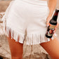 White Fringe Trim Fit Flare Shorts
