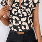 Leopard Ruffled Flutter Sleeve Split Neck Blouse