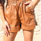 Patch Pockets Faux Leather High Rise Shorts