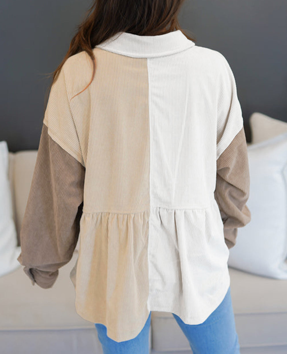 Corduroy Colorblock Button up Loose Shacket