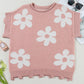 Pearled Flower Distressed Edge Sweater T Shirt