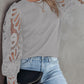 Crochet Sleeve Crew Neck Blouse
