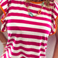 Striped Ruffle Sleeve Crew Neck Blouse