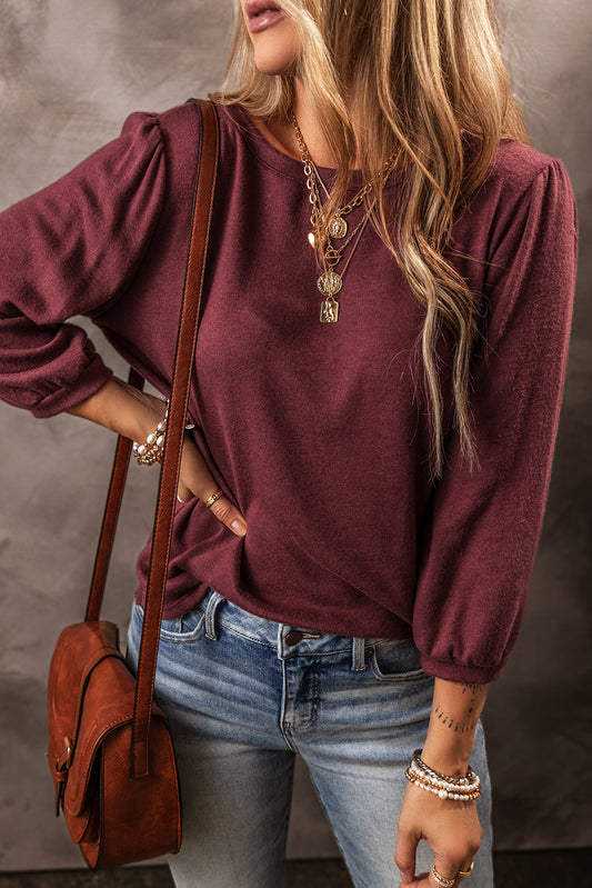Dahlia Solid Color 3/4 Sleeve Round Neck Top