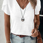 Solid Color Textured V Neck Short Sleeve Top