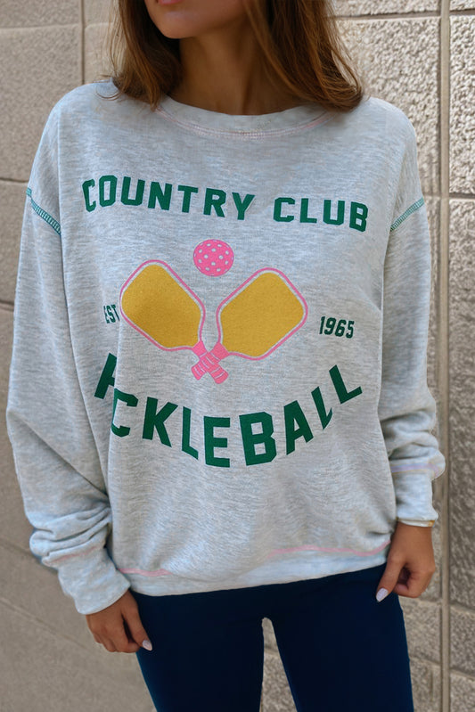 COUNTRY CLUB PICKLEBALL Graphic Exposed Stitching Casual Sweatshirt