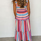 Stripe Ruffled Straps Smocked Tiered Long Dress