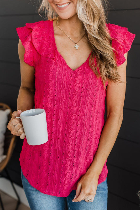 Rose Lace Crochet Ruffle Tiered Sleeve Blouse