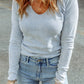 Mineral Wash Long Sleeve V-Neck Top