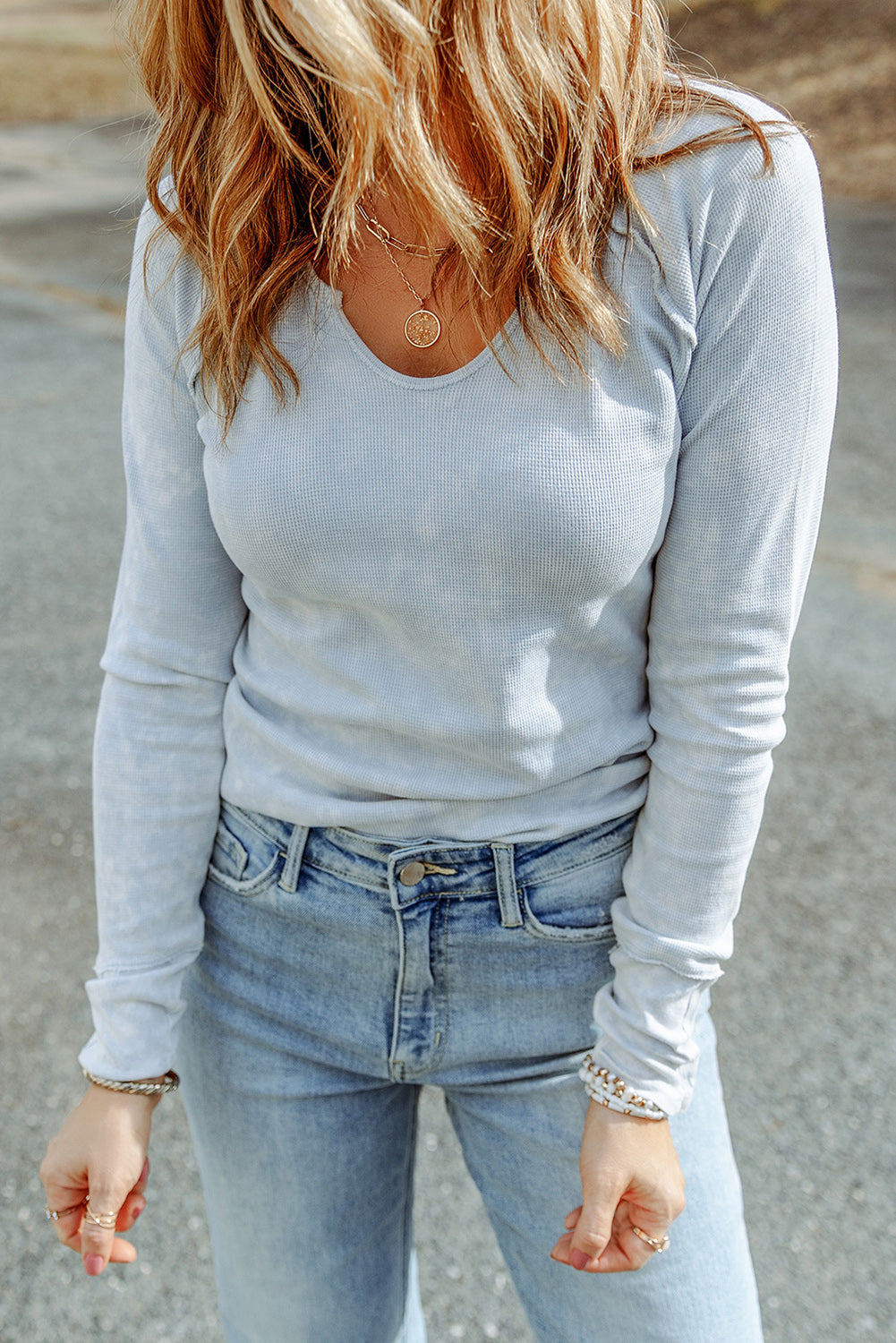 Mineral Wash Long Sleeve V-Neck Top
