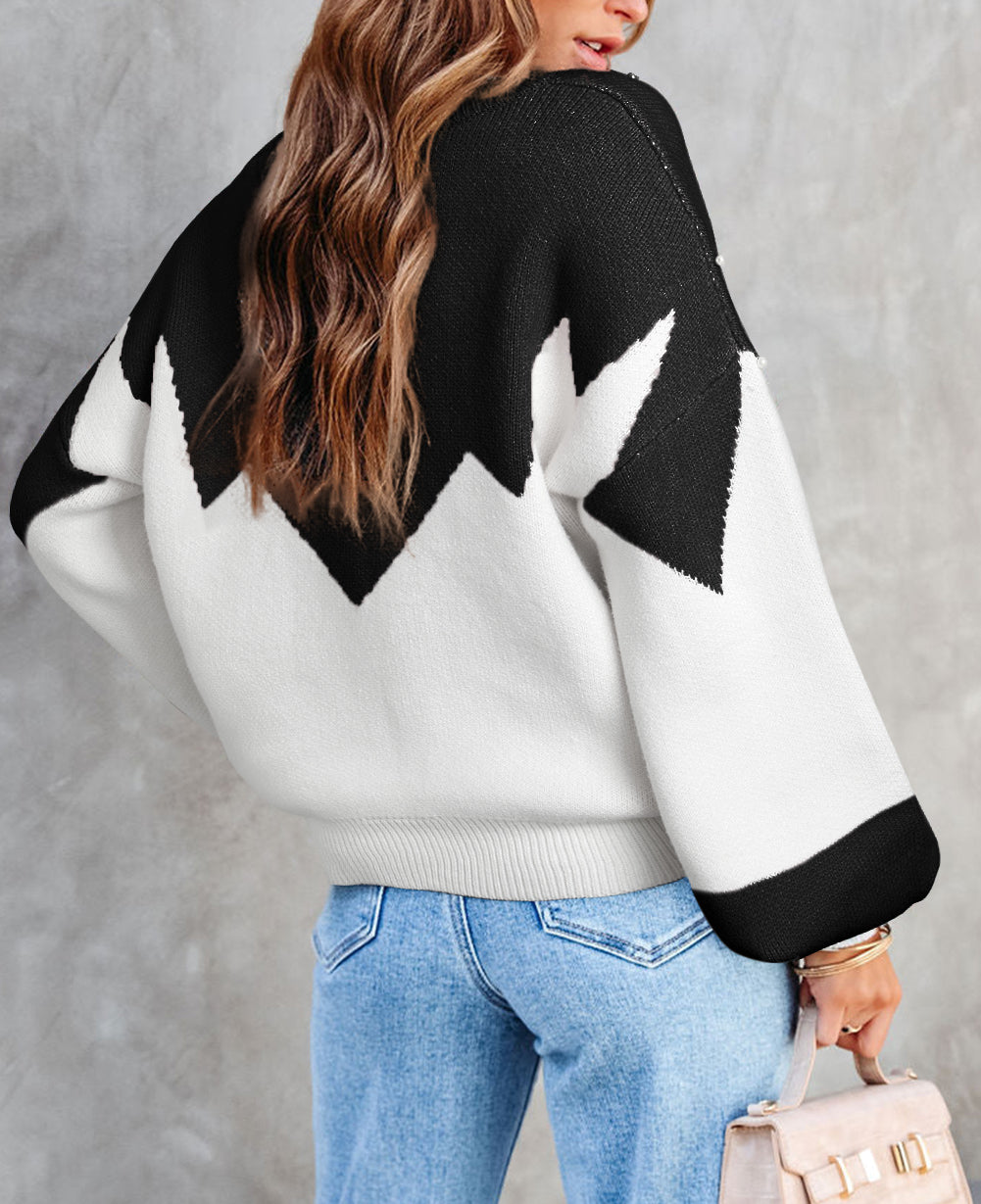 Pearl Decor Color Block Knitted Oversized Sweater