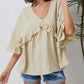 V Neck Draped Batwing Sleeve Ruffle Top