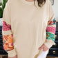 Plus Size Printed Patchwork Sleeve Split Sweatshirt