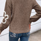 Contrast Flower Half Zipper Stand Neck Sweater