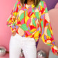 Abstract Print Puff Sleeve Blouse