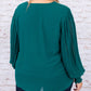 Pleated Bubble Sleeve Plus Size Blouse