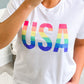 Colorful USA Print Crewneck Casual T Shirt