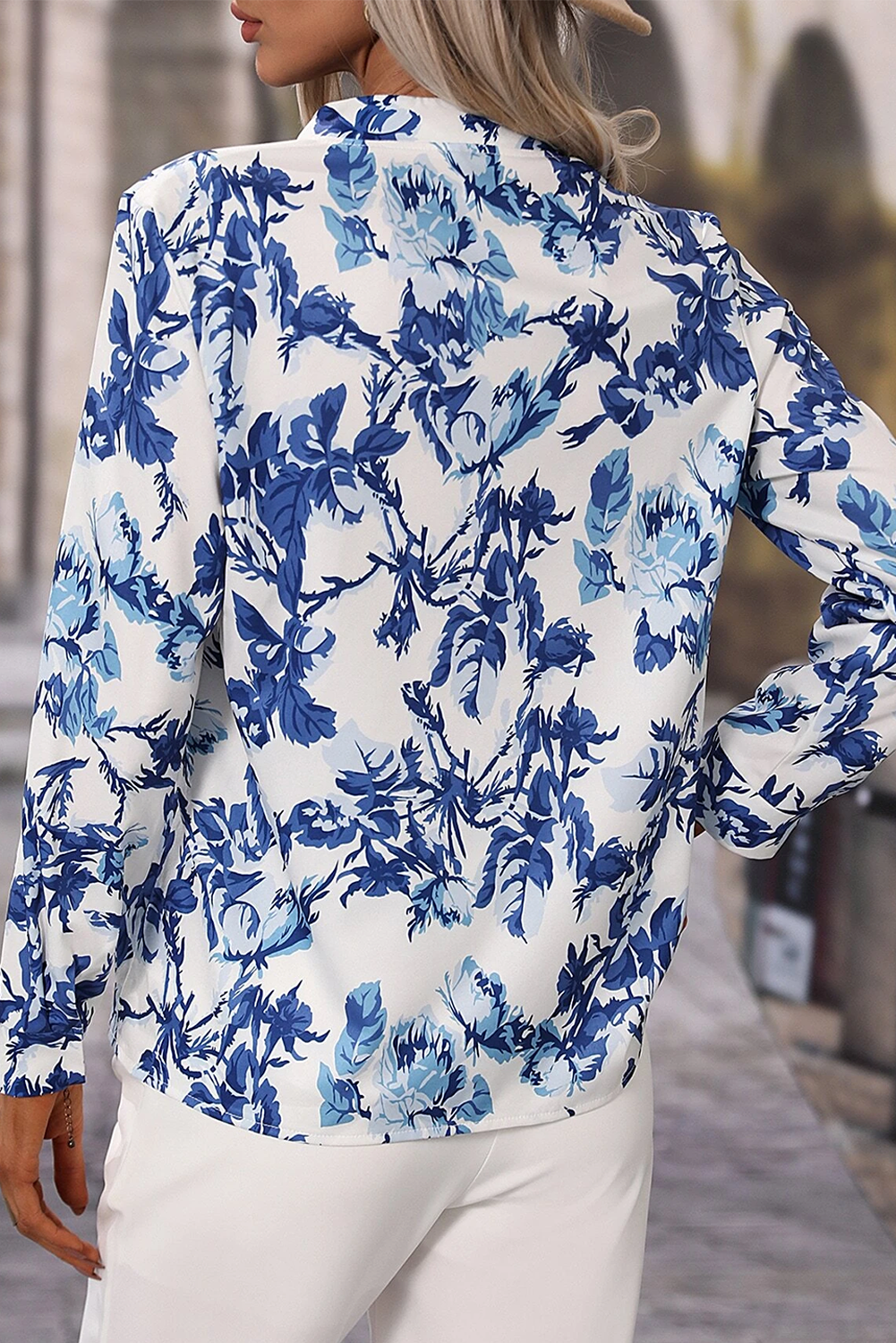 Floral Print Notched Neck Elegant Blouse