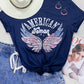 Blue American Woman Eagle Wing Flag Graphic Tee