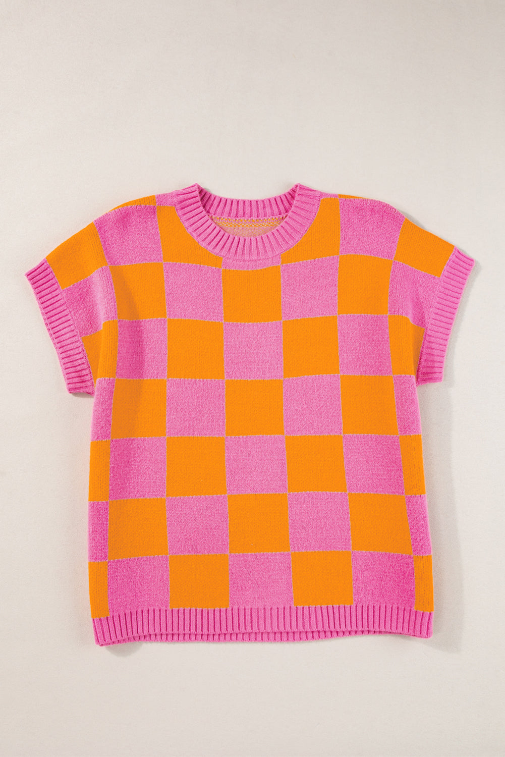 Colorblock Plaid Pattern Ribbed Trim Sweater Tank Top
