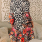 Retro Floral Mixed Print Split Neck A-line Dress