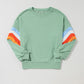 Rainbow Striped Sleeve Crew Neck Loose Sweatshirt