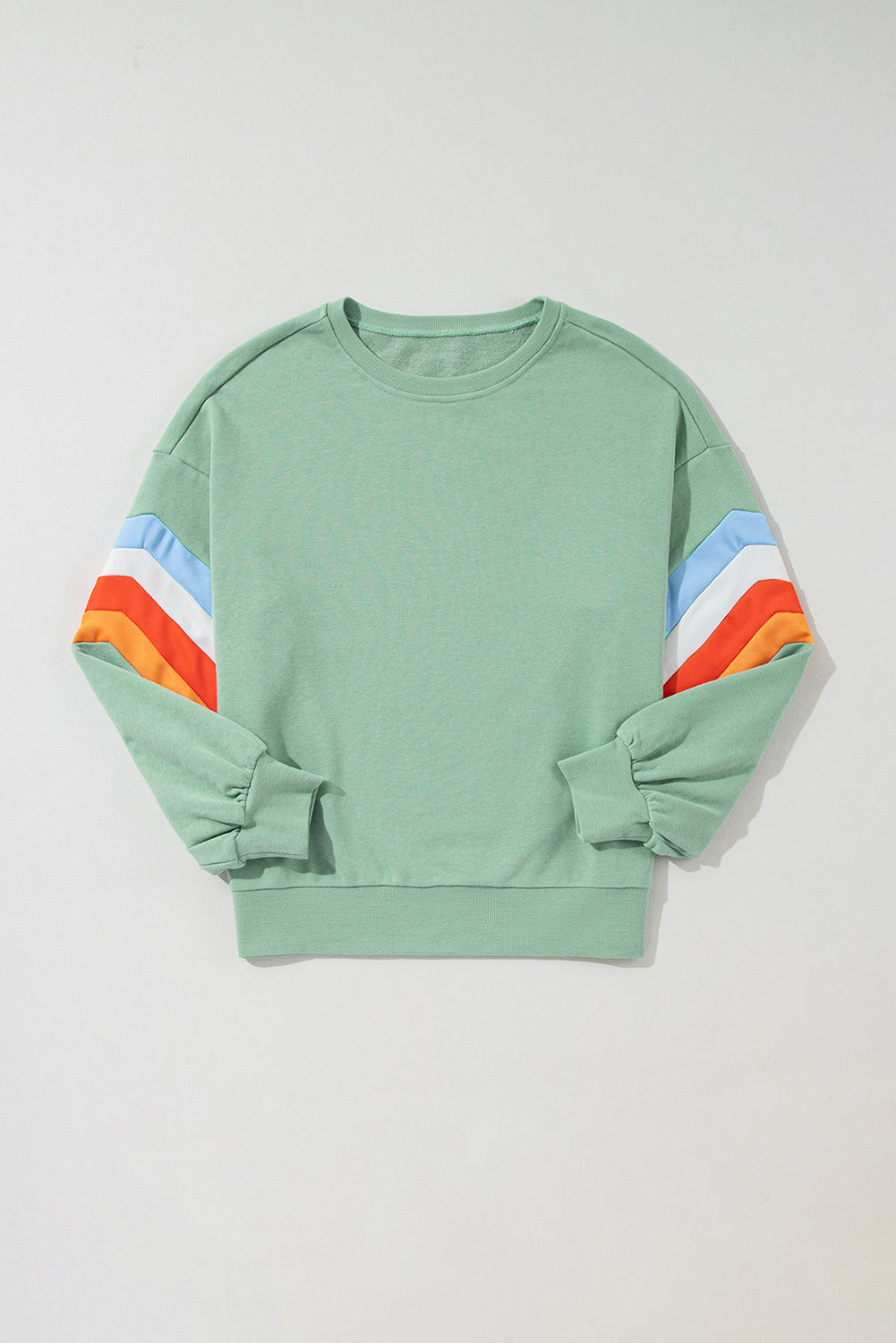 Rainbow Striped Sleeve Crew Neck Loose Sweatshirt