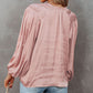Pleated Balloon Sleeve Drawstring V-Neck Blouse