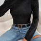 Gigot Sleeve Metallic Knit Slim Fit Top