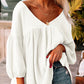 White Textured V Neck Bracelet Sleeve Babydoll Blouse