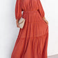 Off Shoulder Balloon Sleeve Cutout Ruffled Maxi Dress