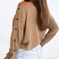 Solid Color Button Decor Dolman Sleeve Top