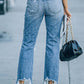 Ripped Knee Hole High Waist Jeans