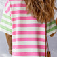 Stripe Contrast Patch Pocket Drop Sleeve T Shirt