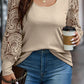Plus Hollowed Lace Sleeve Square Neck Ribbed Top