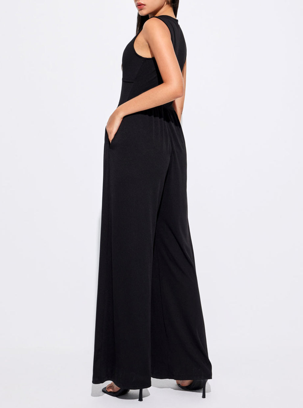 Cinched Waist Sleeveless Wide Leg Jumpsuit