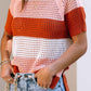 Brown Crochet Knit Colorblock Stripe Top