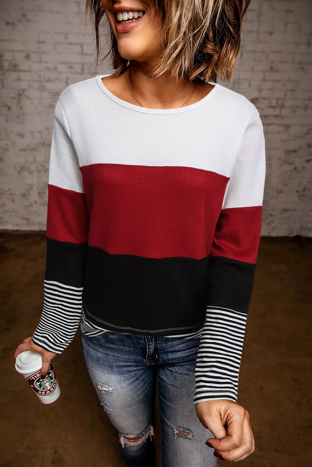 Stylish Colorblock Splicing Stripes Top